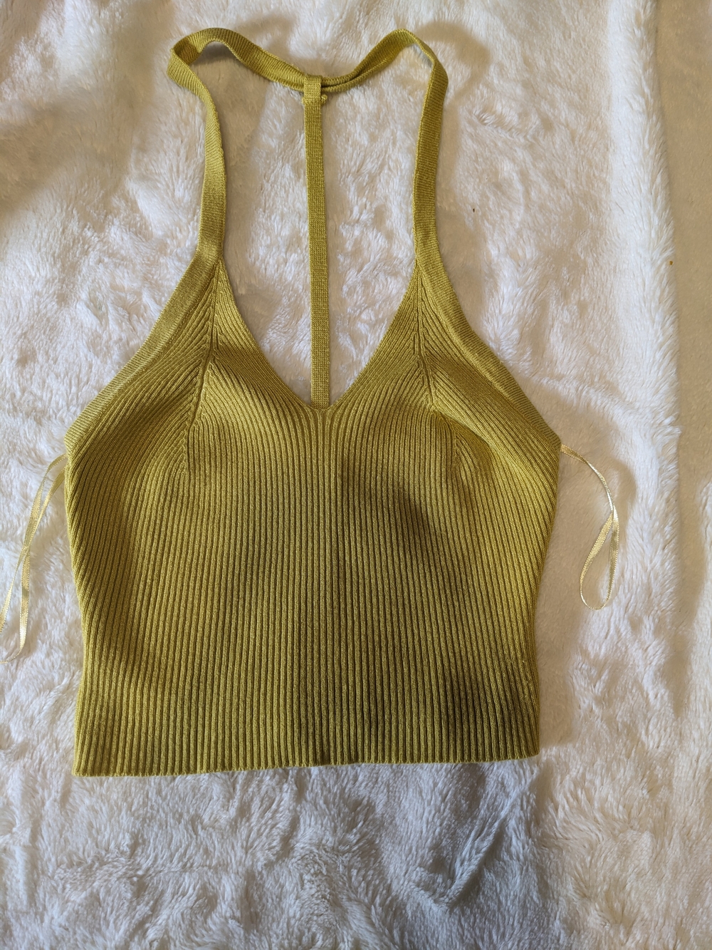debut Ribbed V-Neck Racerback Crop Top — Olive